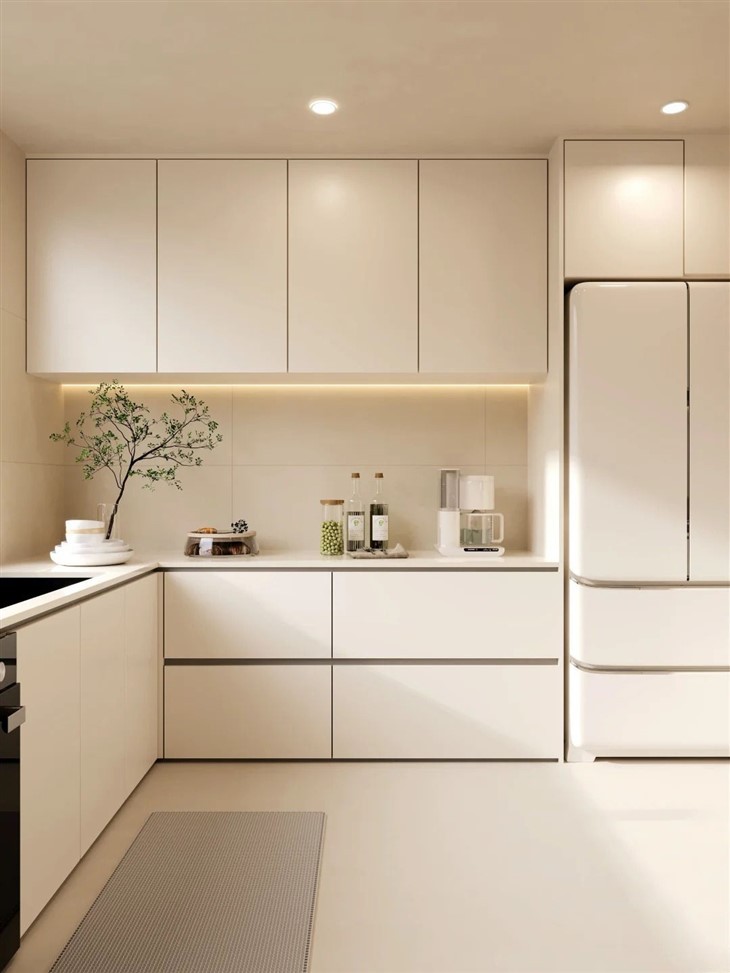 cream kitchen cabinets with white countertops-06