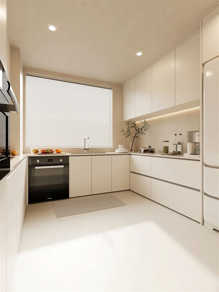 cream kitchen cabinets with white countertops-05