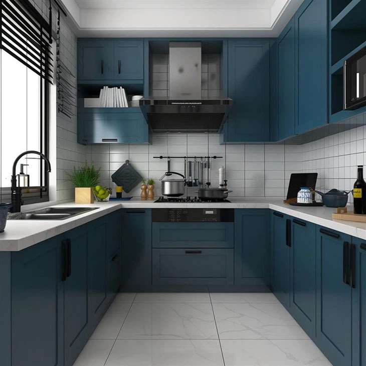 Blue Kitchen Cabinets With White Countertops