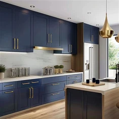 Blue Kitchen Cabinets With Quartz Countertops