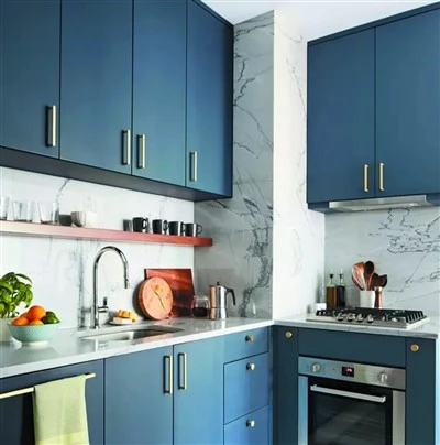 Blue Slab Kitchen Cabinets