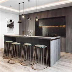 Gray Wood Grain Kitchen Cabinets